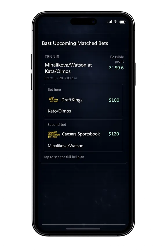 Oddyssey scrolling through upcoming matched-betting opportunities on a phone